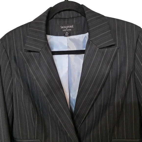 Vintage Y2K Signature by Larry Levine Grey Blue Pinstripe 3 Piece Suit Womens 12 - Picture 8 of 16